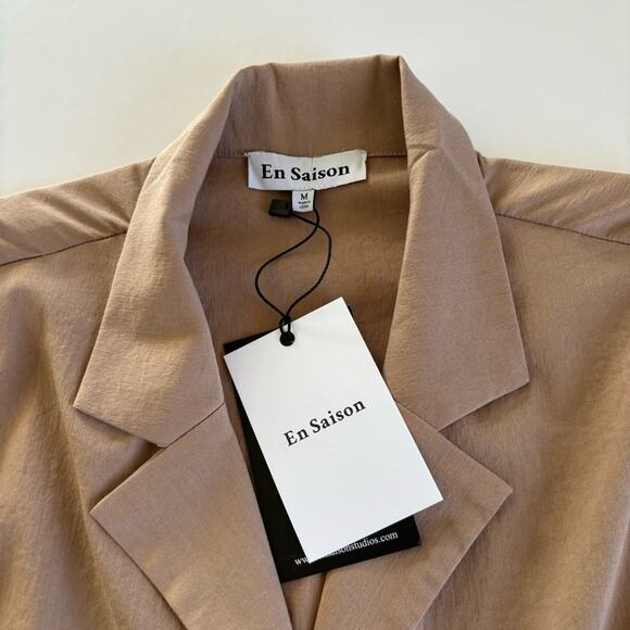 En Saison Tan Brown Beverly Shirtdress Mini Short Sleeve Cutout Dress Medium NWT - Picture 5 of 12